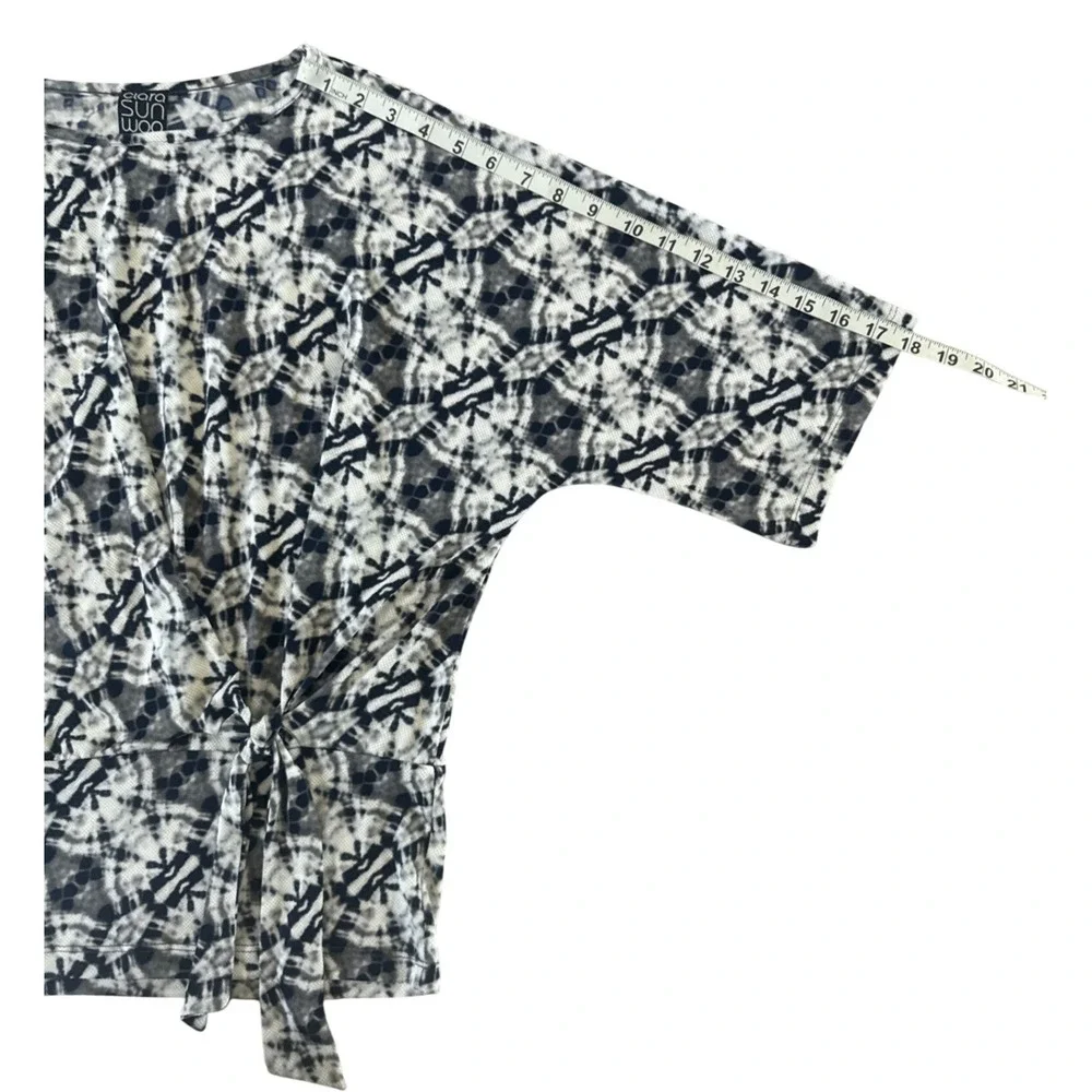 Clara Sun Woo Textured Side‎ Tie Top Circle Emblem Travel Fabric Size Small $125